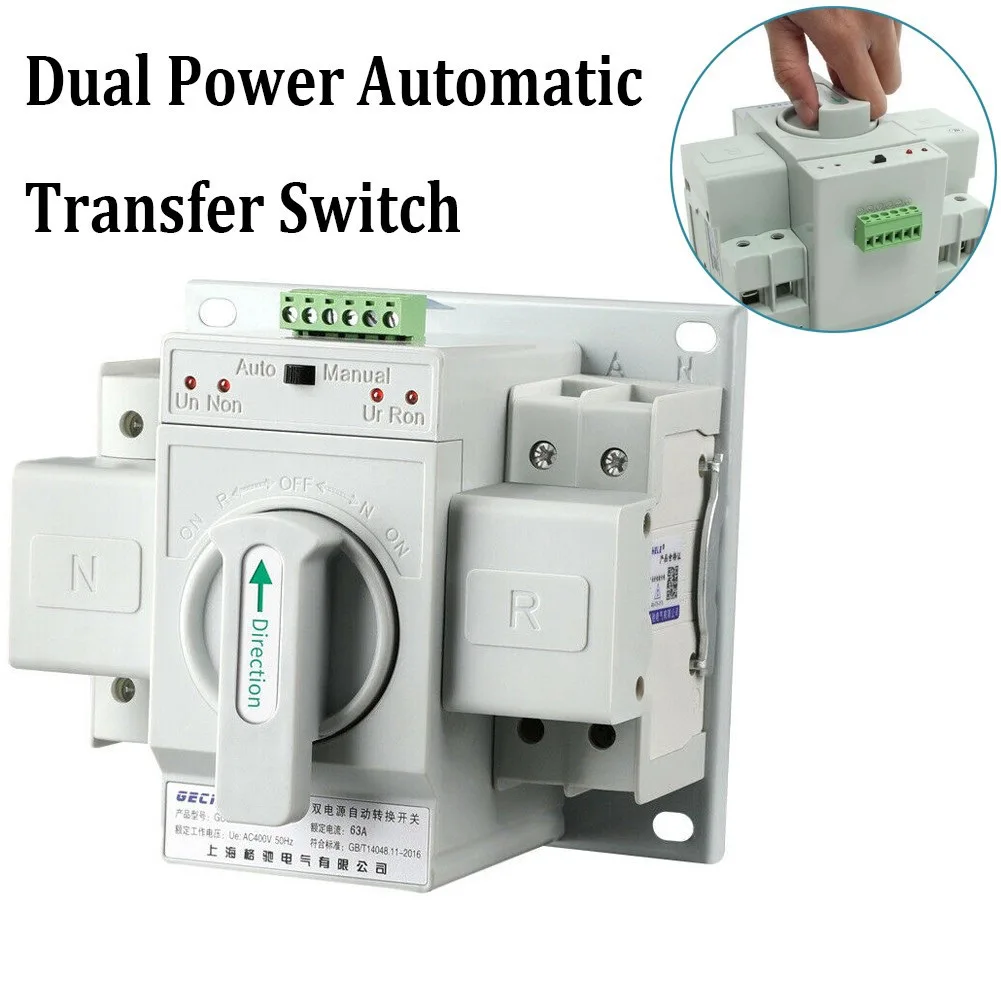Switches Transfer Switch Automatic Dual Power GCQ2-63/2P 63A Single Phase Switch Transfer Switch 150 X 138 X 115mm
Switches Transfer Switch Automatic Dual Power GCQ2-63/2P 63A Single Phase Switch Transfer Switch 150 X 138 X 115mm