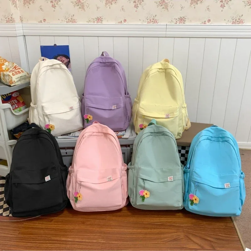 

New Waterproof Nylon Women Backpack Female Travel Bag Backpacks Schoolbag for Teenage Girls Solid Color Bookbag Mochila Bookbag