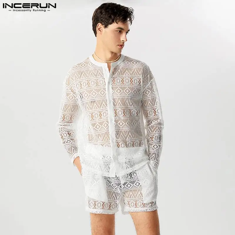 INCERUN Men Sets Lace Mesh Transparent Solid Sexy Long Sleeve Shirt & Shorts Two Pieces Sets Streetwear 2023 Fashion Men's Suits
INCERUN Men Sets Lace Mesh Transparent Solid Sexy Long Sleeve Shirt & Shorts Two Pieces Sets Streetwear 2023 Fashion Men's Suits