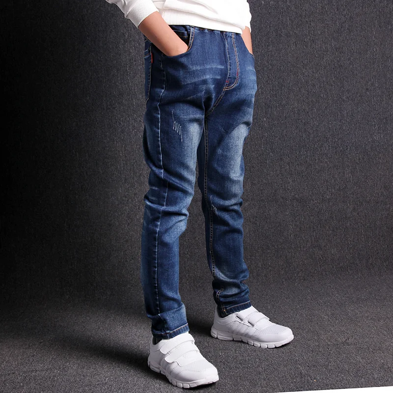 

New 3-18T Boy Jeans 2023 Fashion Spring Autumn Teens Loose Elastic Casual Solid Children Clothes Cowboy Pants High Quality