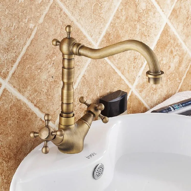 

Vidric Basin Faucets Antique Bronze Brass Swivel Bathroom Sink Faucet 2 Lever Deck Toilet Washbsin Mixer Water Taps WC Taps ZLY-