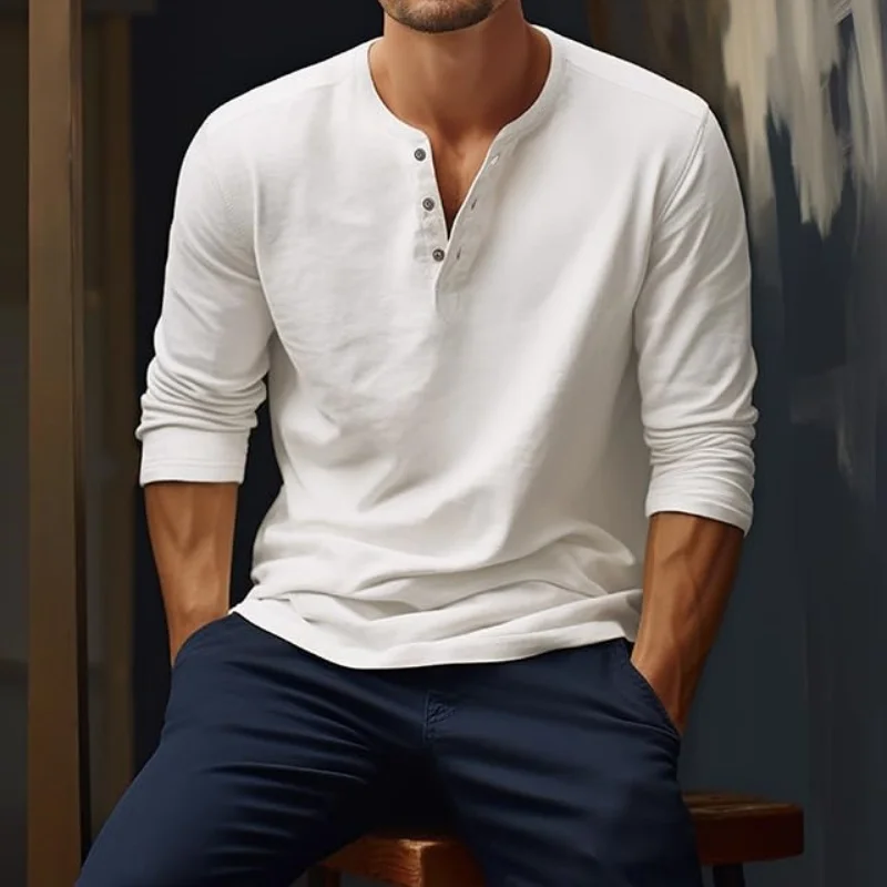 New Henley T-shirts Plain Tops Sports Fitness Bottom Long Shirt Vintage Men's Pure Cotton Elastic V-neck Cardigan Tiki Pajamas
New Henley T-shirts Plain Tops Sports Fitness Bottom Long Shirt Vintage Men's Pure Cotton Elastic V-neck Cardigan Tiki Pajamas