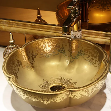 Ceramic Art Basin Sink Counter Top Wash Basin Bathroom Vessel Sinks vanities flower shape golden carving art wash basin
Ceramic Art Basin Sink Counter Top Wash Basin Bathroom Vessel Sinks vanities flower shape golden carving art wash basin