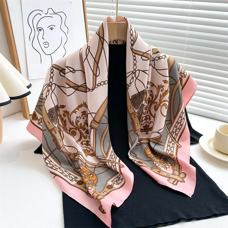 

New Print Silk Twill Square Hijab Shawl Scarf Fashion Women 90cm Neckerchief Wraps Foulard Female Casual Hair Bandana Echarpe