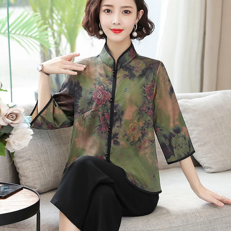 

China Style Shirt Vintage Cheongsam Tops Hanfu Women Blusas Chinese Traditional Dress Tang Suit Harajuku Printing Blouses Femme