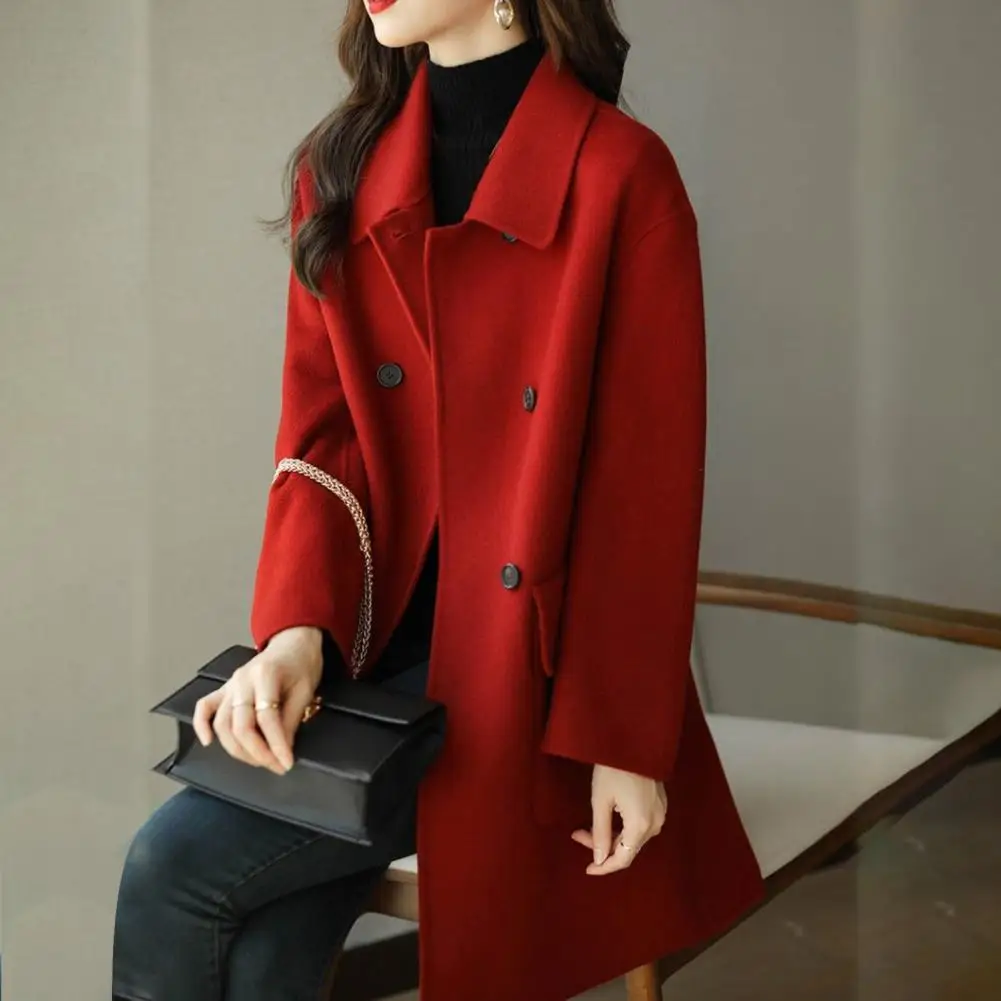 Women Wool Overcoat Lapel Mid-length Solid Color Flap Pockets Winter Overcoat Cardigan Temperament Thicken Lady Winter Coat
Women Wool Overcoat Lapel Mid-length Solid Color Flap Pockets Winter Overcoat Cardigan Temperament Thicken Lady Winter Coat