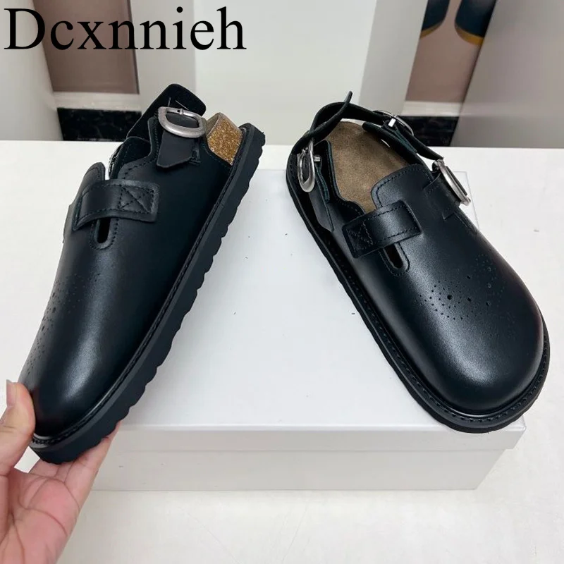 Flat bottomed round toe genuine leather sandals summer needle buckle decorative sandals women's casual versatile Muller shoes
Flat bottomed round toe genuine leather sandals summer needle buckle decorative sandals women's casual versatile Muller shoes