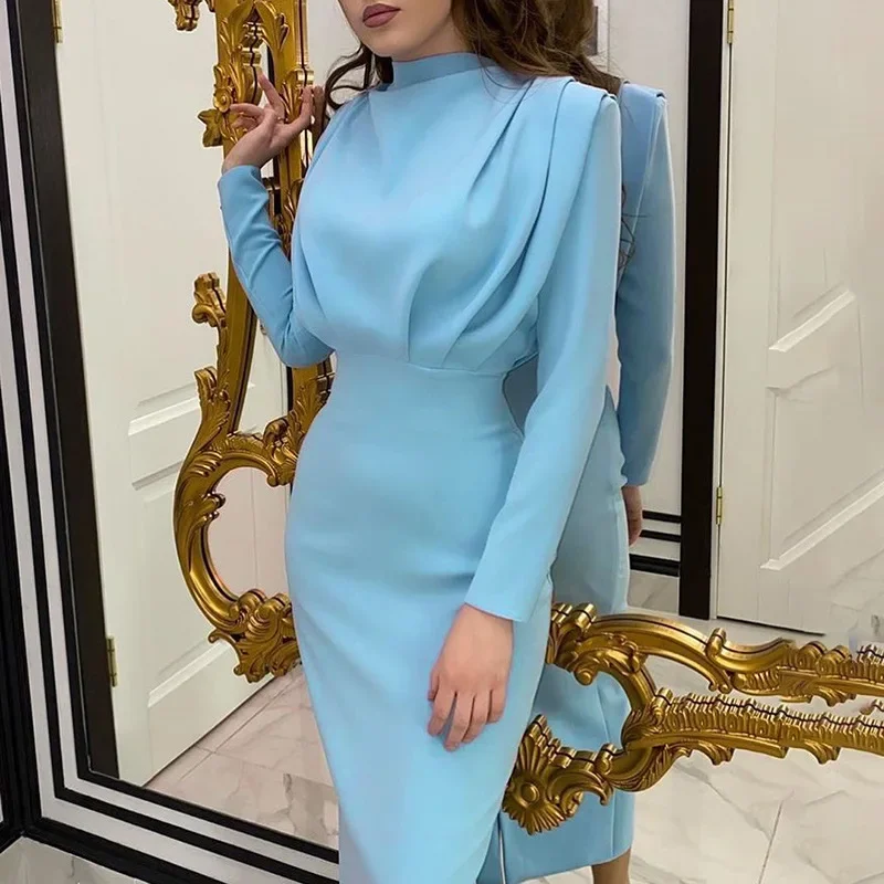 

Street Women's 2024 Spring New Style Skirt Fashionable and Elegant Waist Closing Solid Color Long sleeved Dress YBF47-3