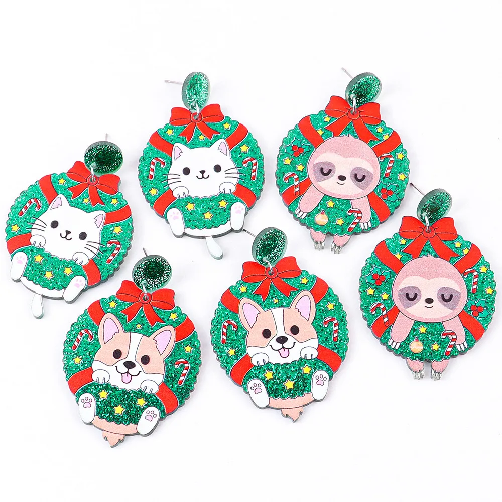Cute Cartoon Husky Dog Cat Sloth Acrylic Christmas Earrings for Women Xmas Glitter Bow Powder Wreath Animal Drop Earring Jewelry
Cute Cartoon Husky Dog Cat Sloth Acrylic Christmas Earrings for Women Xmas Glitter Bow Powder Wreath Animal Drop Earring Jewelry