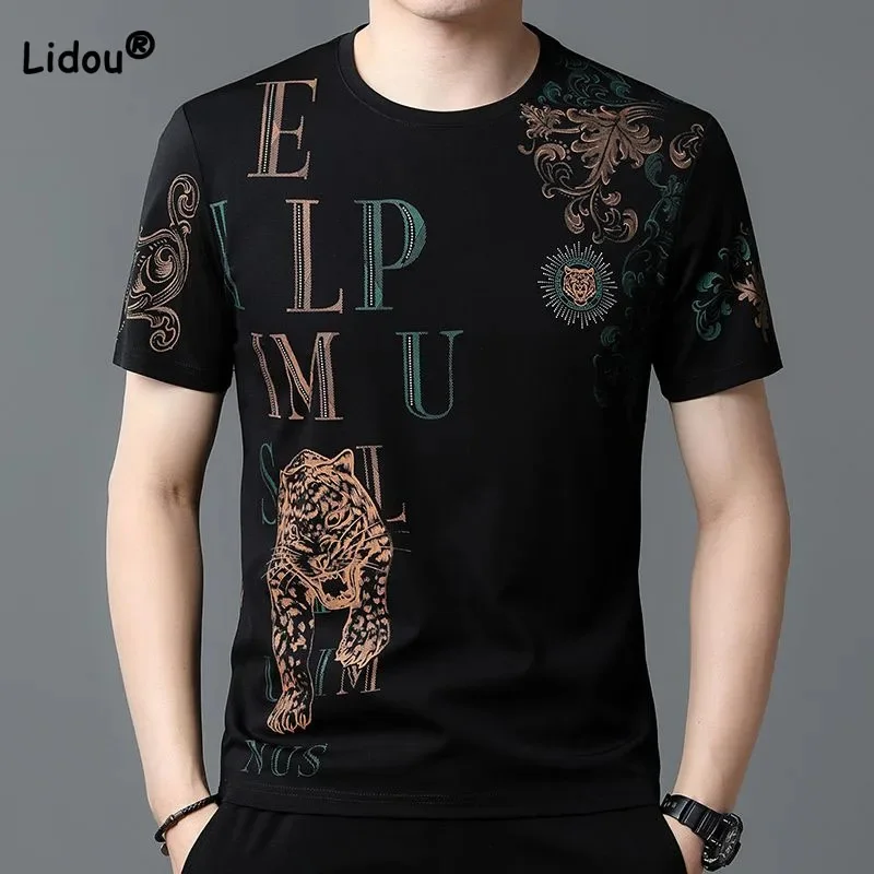 

Men's Comfortable Printed Spliced Round Neck Trend T-shirt Summer New Male Clothes Casual Fashionable Short Sleeve Pullover Tops