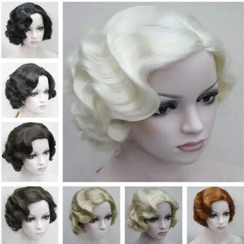 

charming beautiful new Hot sell Sexy Ladies Short wig Classy Vintage Curly Wavy Wig Black/Brown/Blonde Wigs