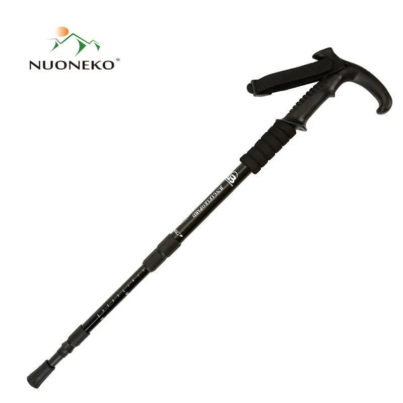 

NUONEKO Foldable Hiking Cane Outdoor Trekking Tourism Climbing T Handle Four-section Walking Telescopic Stick Ski Poles CA18