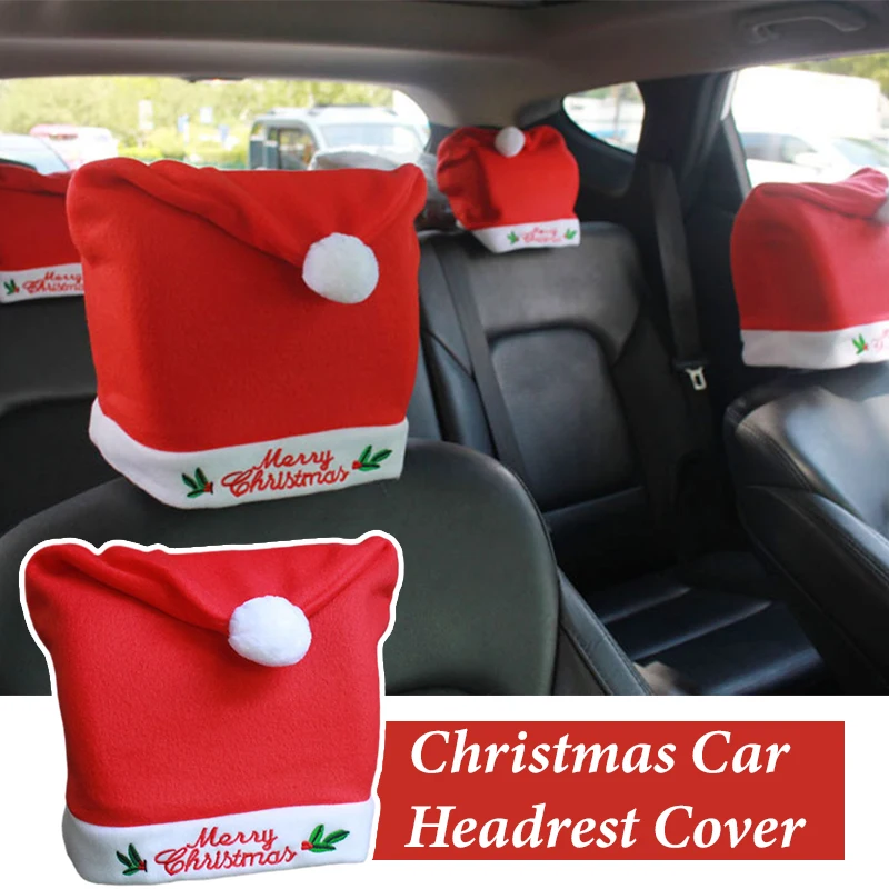 

Embroidery Christmas Car Seat Headrest Santa Hat Red Pillow Festival Atmosphere Christmas Day Decoration Car Interior Accessory