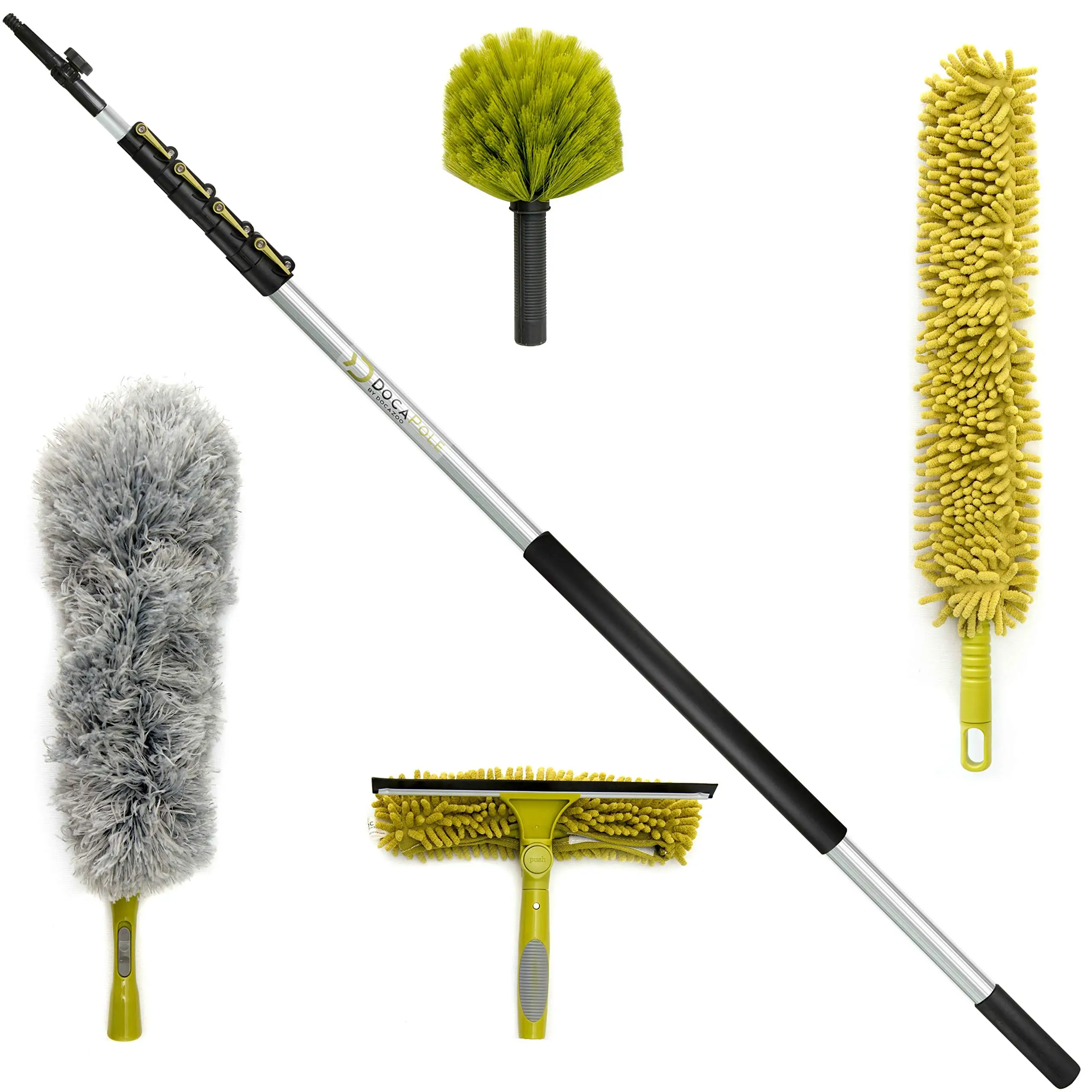 DOCAZOO DocaPole 30 ft Reach Cleaning Kit with 6-24 Foot Telescoping Extension Pole, 3 Dusting Attachments 1 Window Squeegee
DOCAZOO DocaPole 30 ft Reach Cleaning Kit with 6-24 Foot Telescoping Extension Pole, 3 Dusting Attachments 1 Window Squeegee