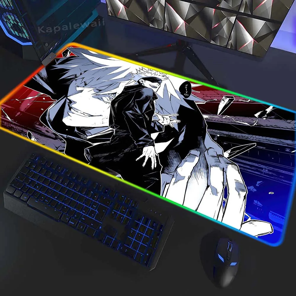 

Non-slip Mouse Mat Large Keyboard Mat LED Lock Edge Mousepads RGB Gamer Jujutsu Kaisen Mouse Pad XXL Big Deskmat Gaming Mousepad