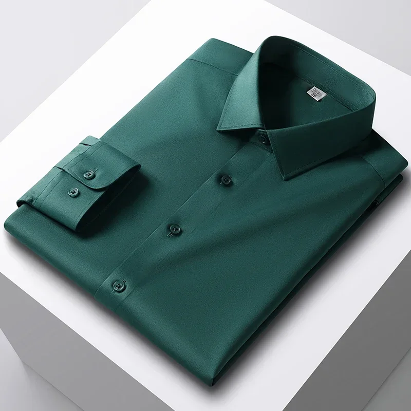 

Рубашка мужская с длинным рукавом, Гладкая эластичная устойчивая к образованию складок, роскошная деловая формальная зеленая рубашка в Корейском стиле, весна-лето