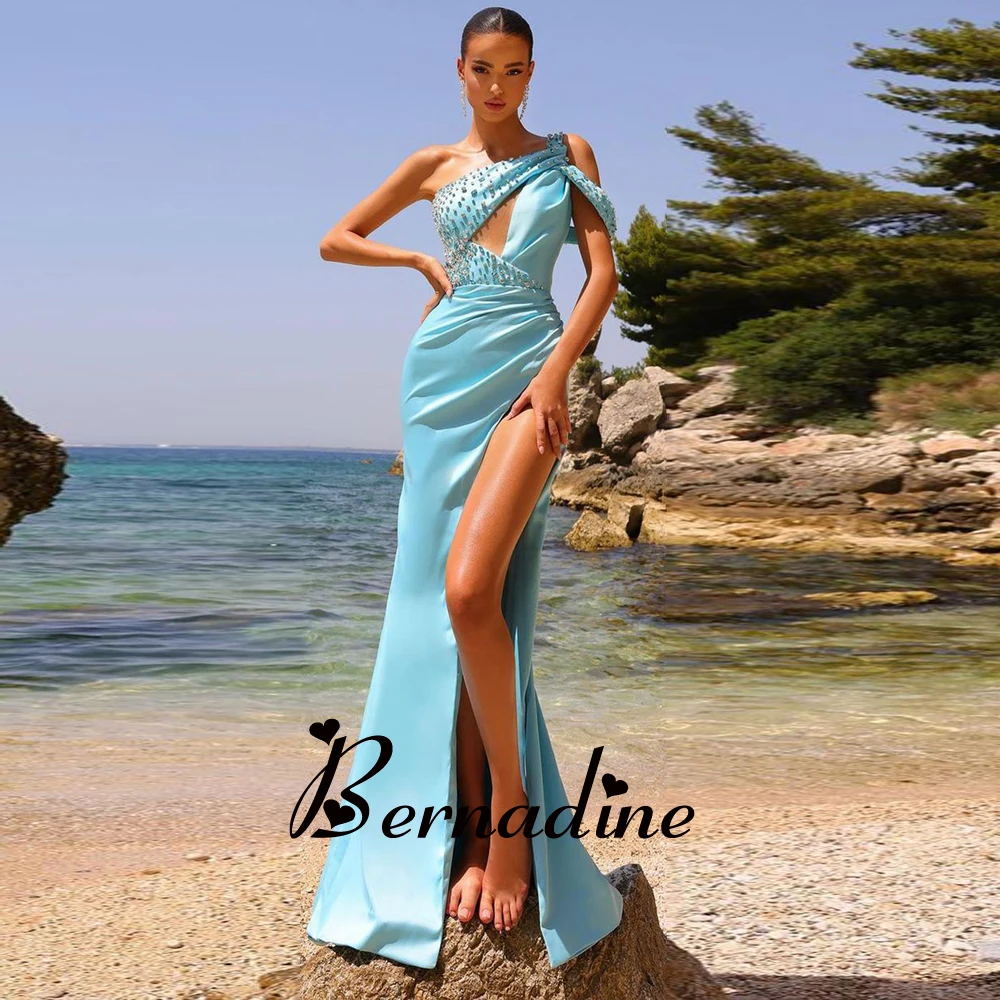 

Bernadine Prom Dresses Fashionable One Shoulder Evening Party For Women Mermaid Slit Satin Rhinestones Vestidos De Novia 2024