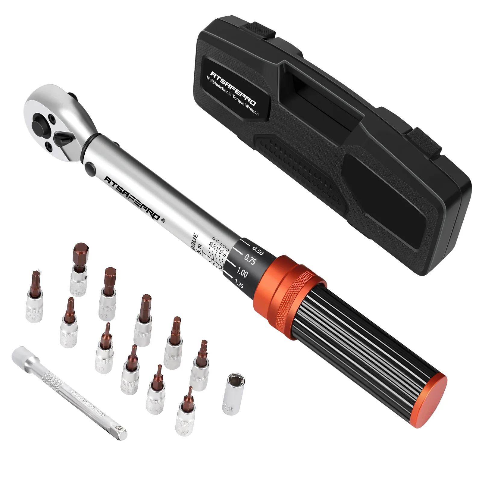 ATsafepro Bicycle Torque Wrench Set 5-25 Nm, 1/4 Inch Drive Click Torque Wrench Set with Dual Direction Adjustable 72 Tooth Tool
ATsafepro Bicycle Torque Wrench Set 5-25 Nm, 1/4 Inch Drive Click Torque Wrench Set with Dual Direction Adjustable 72 Tooth Tool