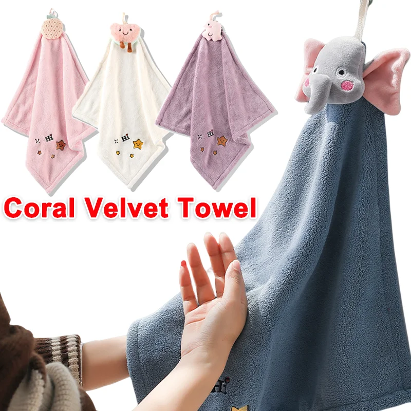 

Coral Fleece Hangable Thicken Towel Cute Absorbent Hand Towels Kitchen Microfiber Dishcloths Cleaning Cloth Rag Handkerchief