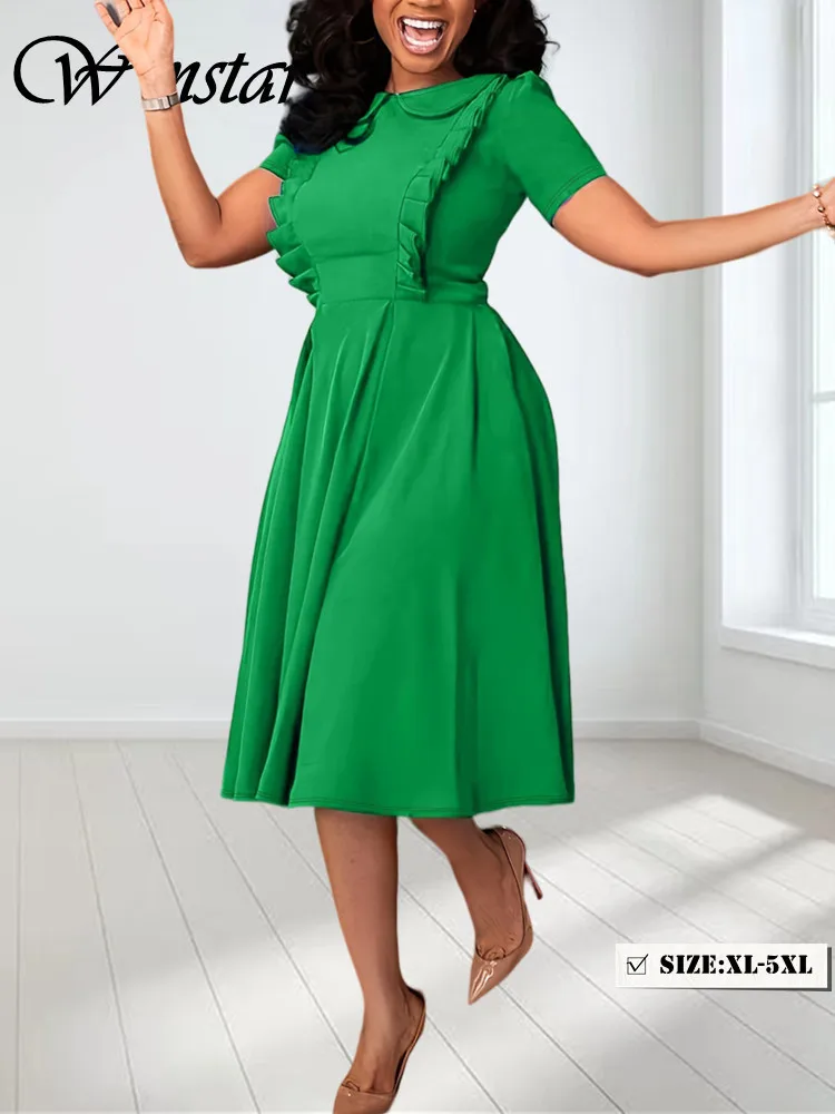 

Wmstar Plus Size Dresses for Women Summer Solid O Neck Ruffles Hem Elegant New Maxi Summer Dress Wholesale Dropshipping 2024