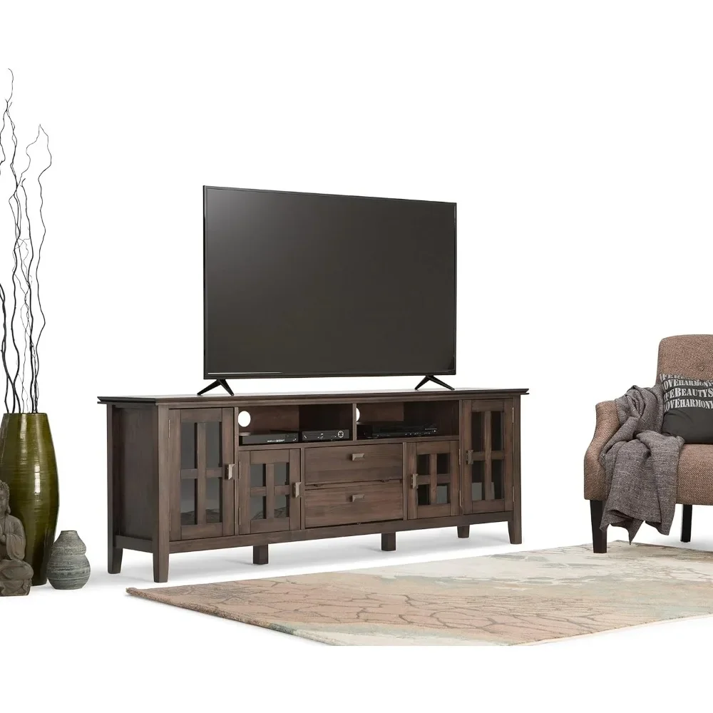 

Tv Stand, 72 Inch Wide Transitional TV Media Stand in Natural Aged Brown for TVs Up To 80 Inch, for The Living Room Tv Stand