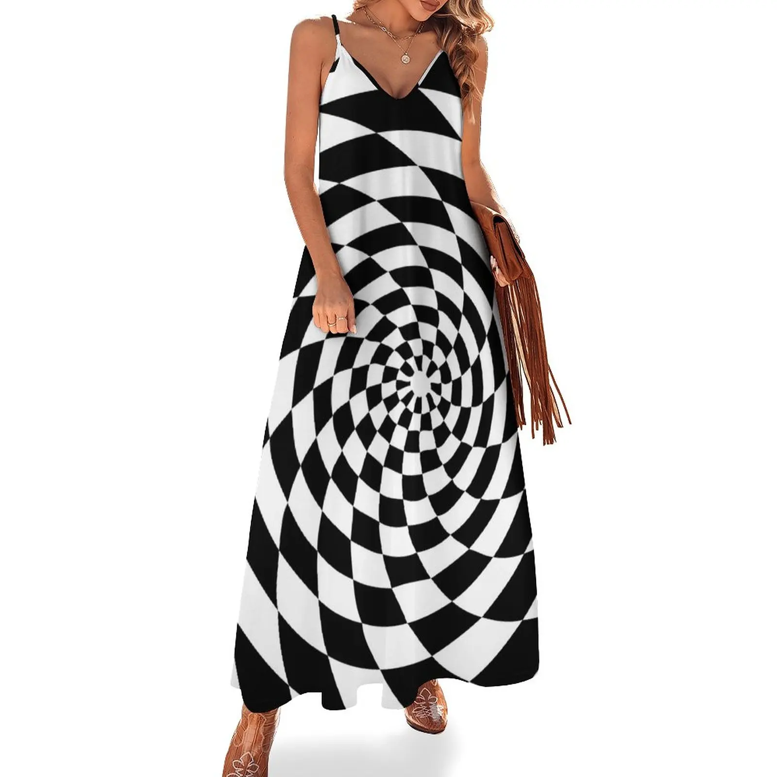 

Optical Illusion Op Art Black and White Sleeveless Dress dress summer summer woman dress 2023