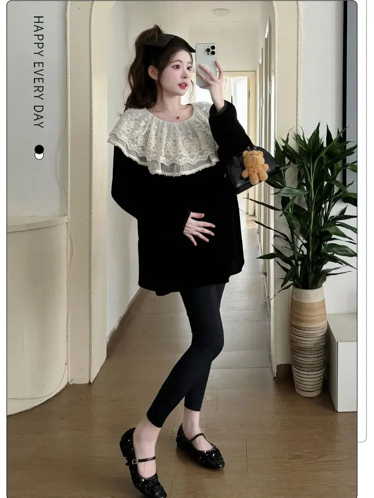 Autumn Pleated Flying Sleeve Pregnancy Shirt+belly Trousers Twinset Loose Casual Pregnant Woman Pants Suit Maternity Clothes Set 1 S941907f7436f41b2a5bc0ff50e8dd0bc5
