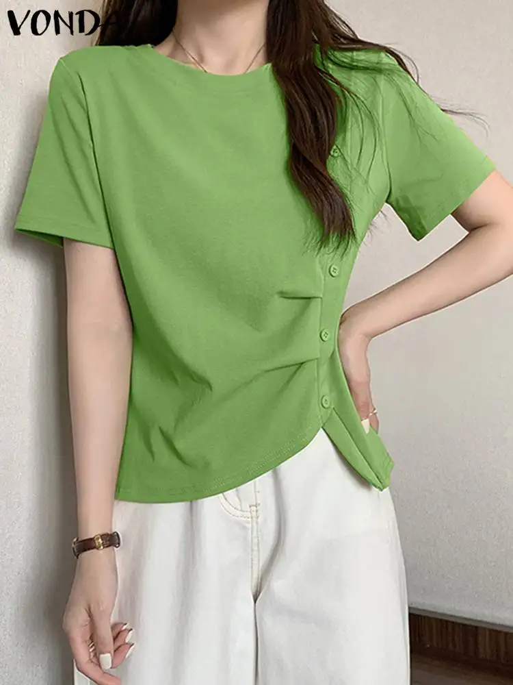 Women Short Sleeve Tops VONDA Fashion Tunic Blouse 2024 Summer Pleated Buttons Shirts Solid Color Casual Loose Blusas Oversized
Women Short Sleeve Tops VONDA Fashion Tunic Blouse 2024 Summer Pleated Buttons Shirts Solid Color Casual Loose Blusas Oversized
