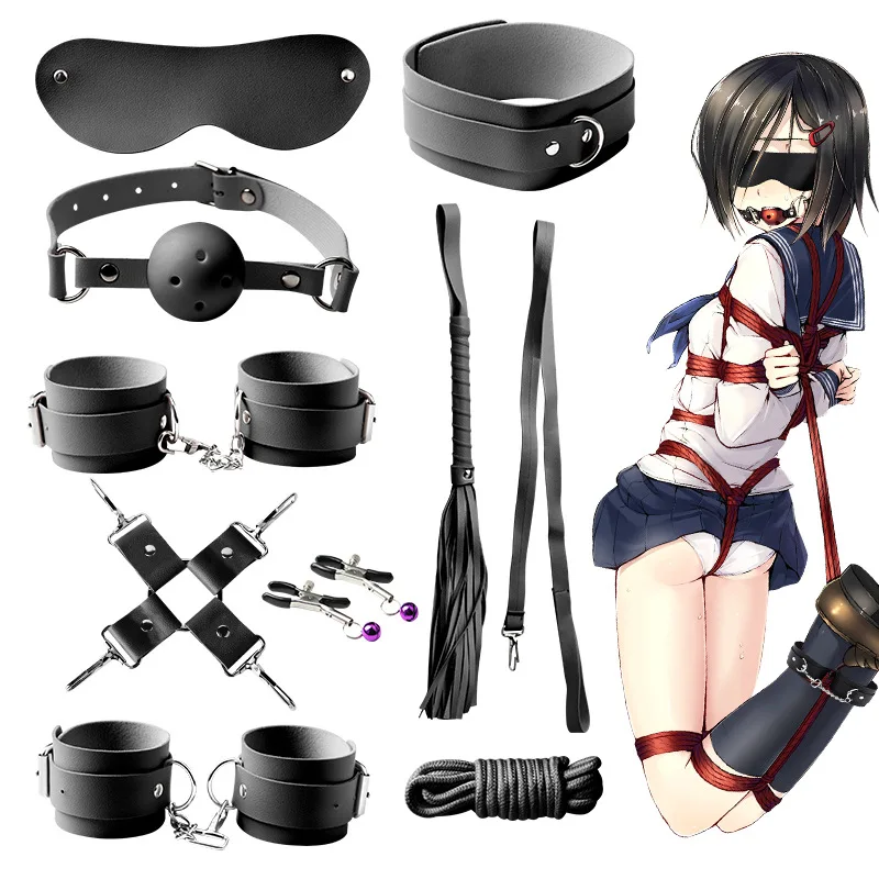 

Adult fun toys, sex training, leather whip handcuffs, toy binding, role-playing SM Queen Nurse Gentle Leather 9-piece set