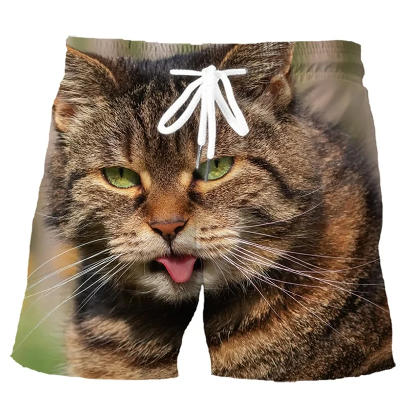 

Funny Cute Cat Beach Shorts Men Kids 3d Print Animal Swim Trunks Summer Vacation Surfing Board Shorts Male Street Short Pants