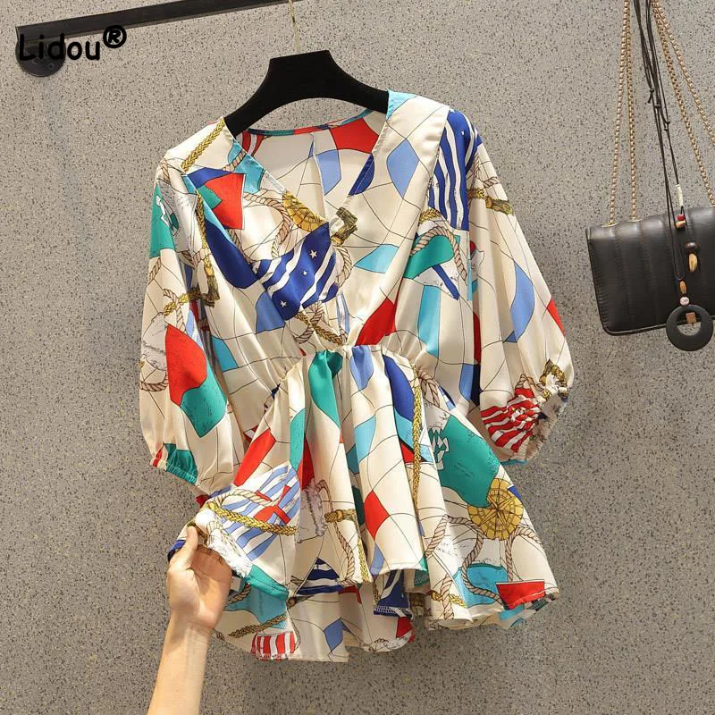 Korean Fashion Printed Spliced Chiffon T-shirt Women's Clothing Summer Short Sleeve All-match Casual V-Neck Tops for Female
Korean Fashion Printed Spliced Chiffon T-shirt Women's Clothing Summer Short Sleeve All-match Casual V-Neck Tops for Female