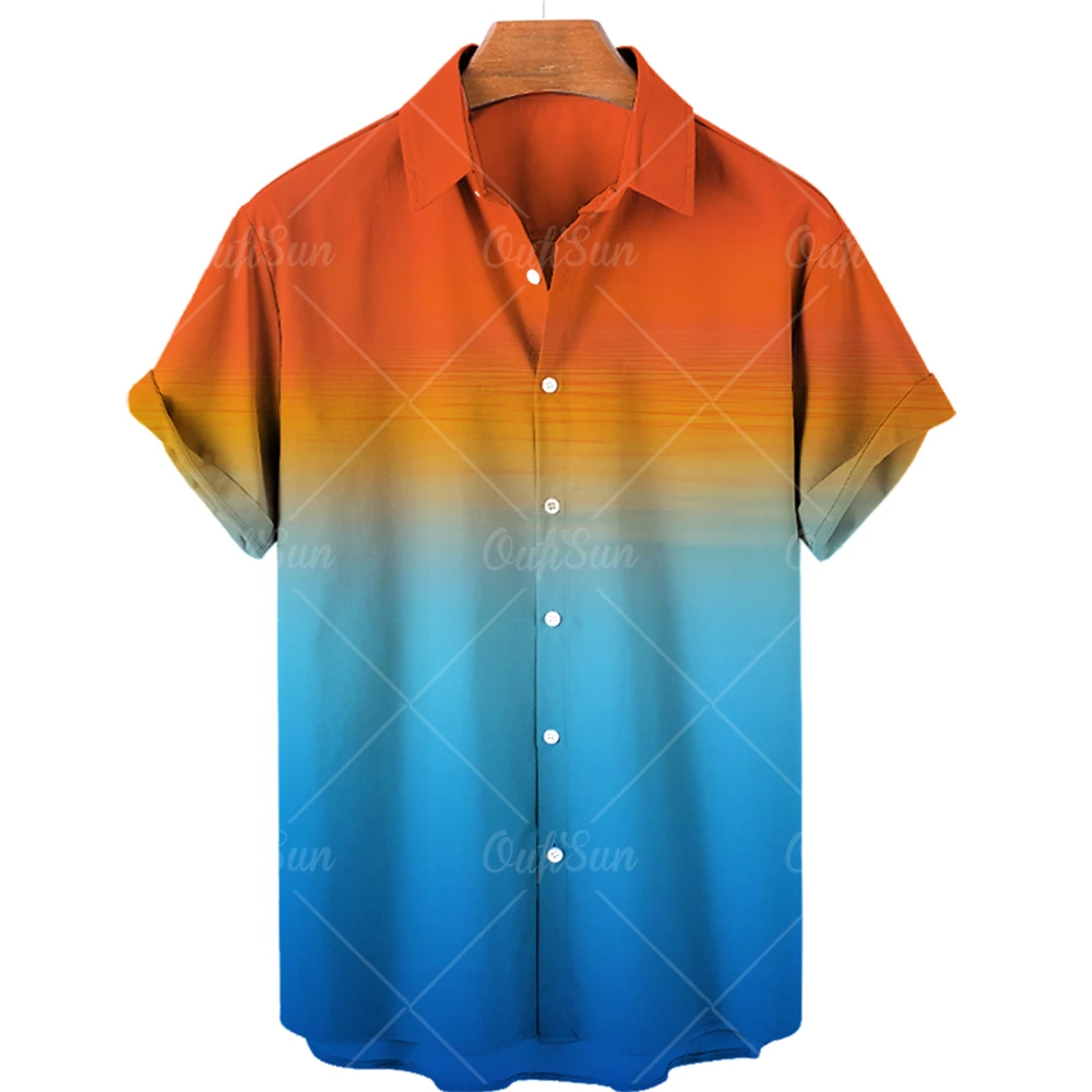

2022 Men's Oversized Casual Short Sleeve Shirt 3D Print Gradient Hawaiian Fancy Shirt Lapel Single Breasted Beach Top