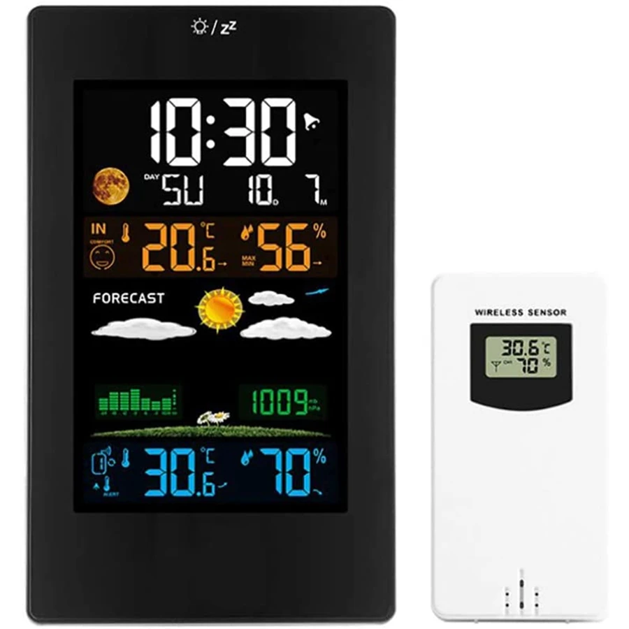 

Wireless Weather Station Barometer Indoor Thermometer Hygrometer Color Weather Forecast Clock With Outdoor Sensor