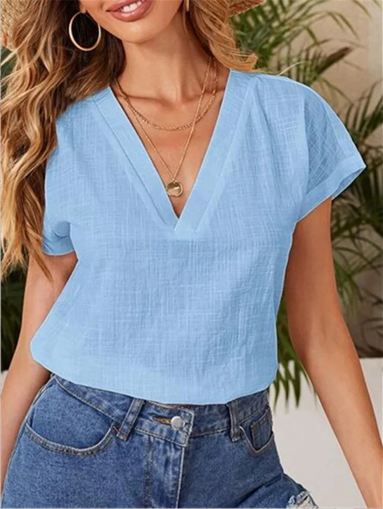 Blusas Women V-neck Gauze Casual Top, Linen Cotton Short Sleeved Loose Robe, 2024 Summer Youth Clothing Shirts & Blouses
Blusas Women V-neck Gauze Casual Top, Linen Cotton Short Sleeved Loose Robe, 2024 Summer Youth Clothing Shirts & Blouses