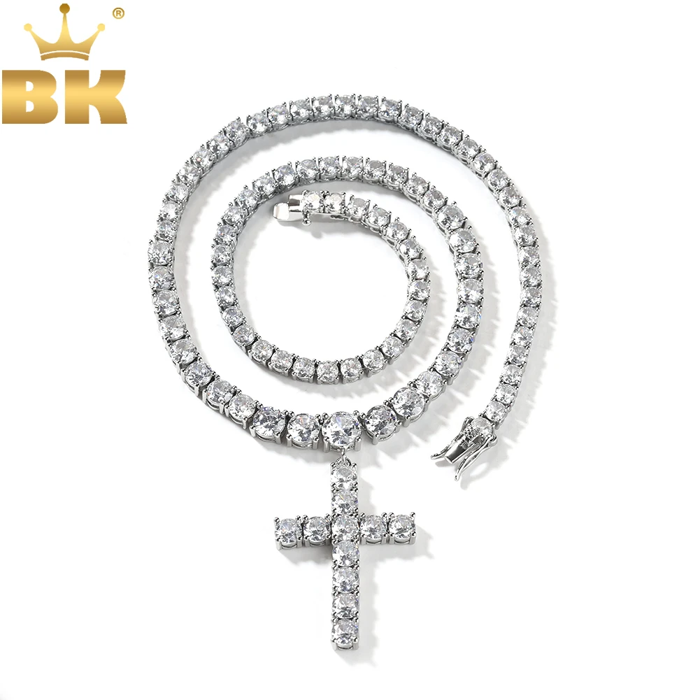 

TBTK Classical Cross Pendant With Tennis Chain Necklace Iced Out Cubic Zirconia Luxury Hiphop Jewelry For Gift