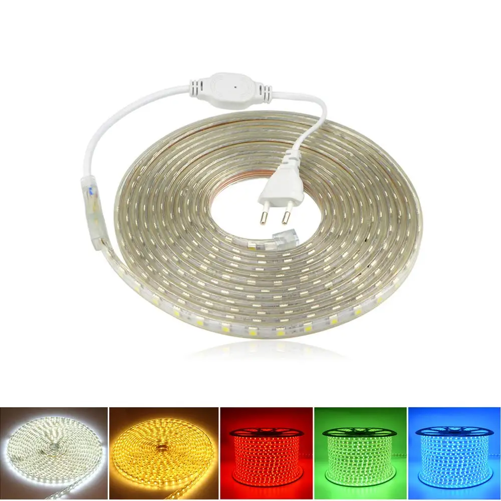 

220V Silicone Tube Waterproof 5050 SMD LED Strip light Tape 1M/2M/3M/4M/5M/6M/7M/8M/9M/10M/15M/20M 60LEDs/M + EU Power Plug