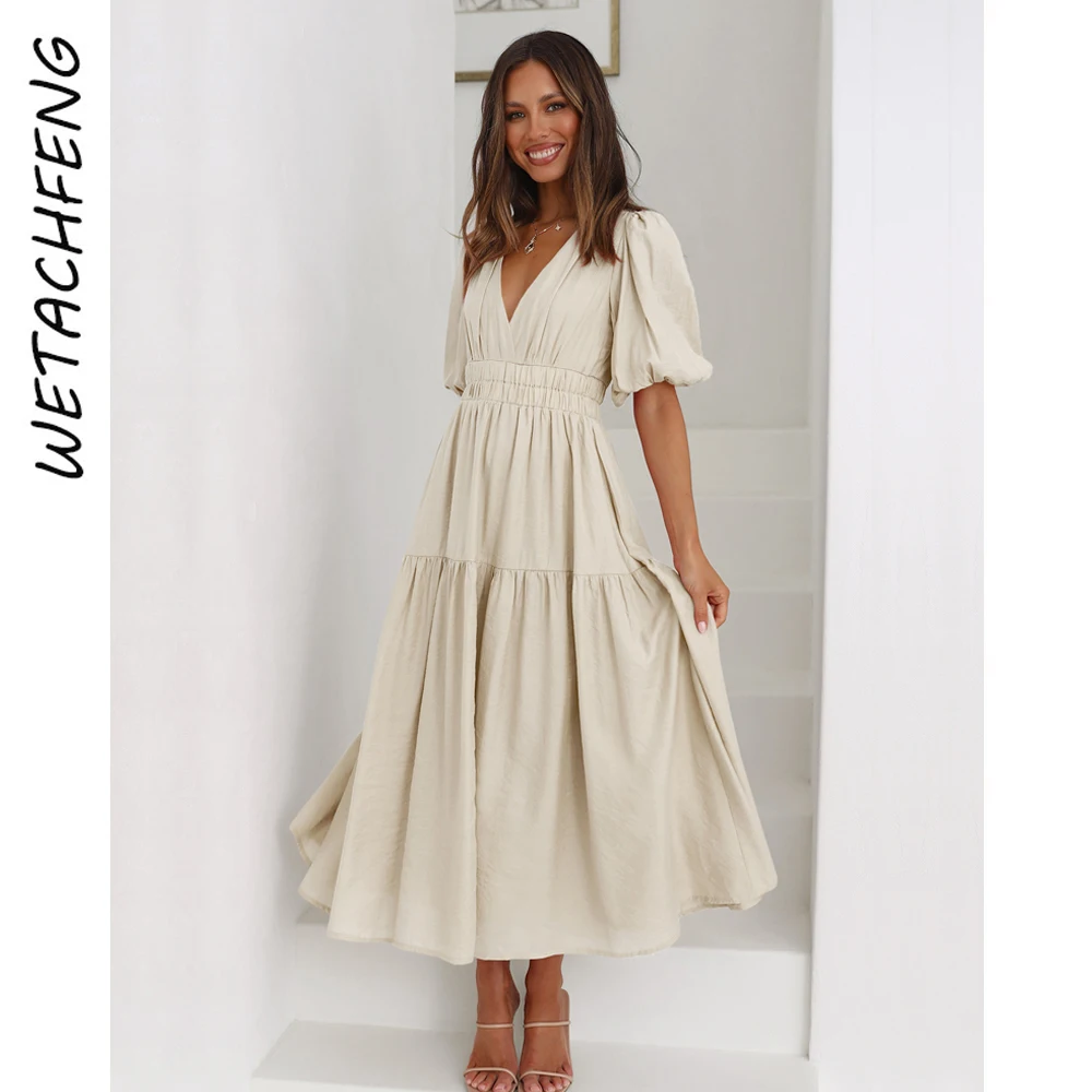 Boho Holiday Women Clothing Summer Elegant Solid Sweet Sexy Slim Puff Sleeve V Neck Maxi Dresses Evening Party Long Female Dress
Boho Holiday Women Clothing Summer Elegant Solid Sweet Sexy Slim Puff Sleeve V Neck Maxi Dresses Evening Party Long Female Dress