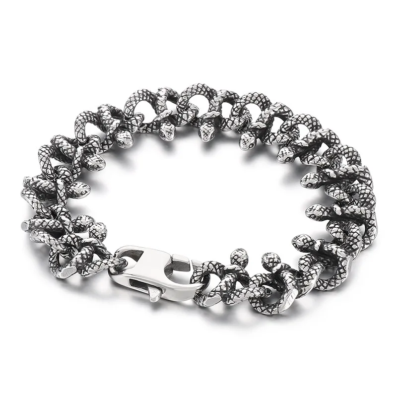 

Punk Rock Titanium Steel Snake Shape Cuban Link Chain Bracelets for Men Retro Jewelry Never Fade Drop Shipping