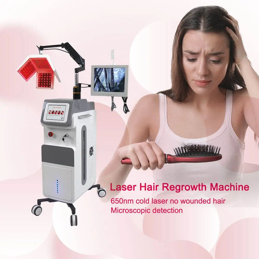 

2024 Professional laser hair growth device scalp treatment detection system hair machine with high frequency comb 650nm Laser