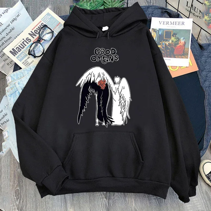 

Good Omens Angel and Demon Hoodie Hot Sweatshirts Graphic Print Pullovers Women/Men Clothing Winter Long Sleeve Hoody Streetwear