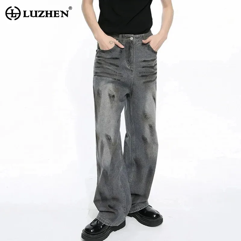 

LUZHEN Contrast American Men's Spring Jeans Style New Stylish Color Painted Design Denim Pants High Street Straight 2024 9C5097