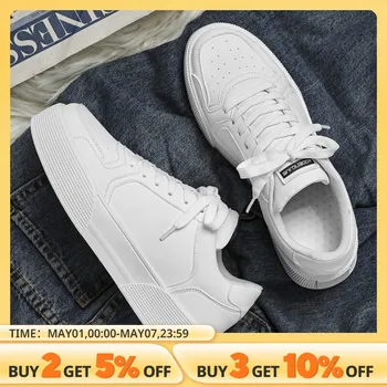 남성용 스케이팅 스포츠 프론트 스트랩 스니커즈, 미니멀리스트 디자인, 통기성 작은 흰색 신발, 보드 신발 상품 이미지