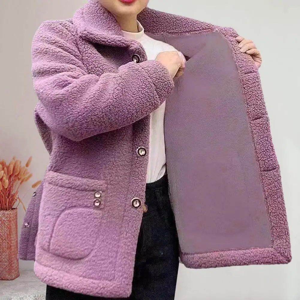 

Women Jacket Coat Stylish Women's Lapel Coat with Imitation Lamb Wool Long Sleeve Thickened Outwear for Autumn Winter Single