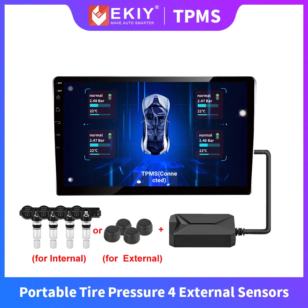 

EKIY USB TPMS Tire Pressure Monitoring System for Car Radio Navigation Tyre Internal External Sensors Alarm Monitoring System