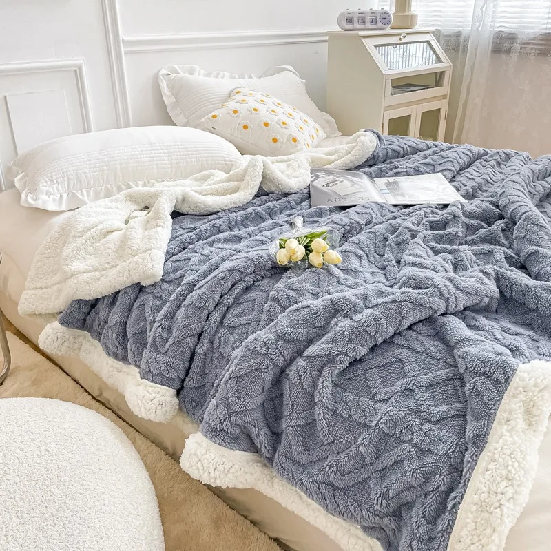 

Home Thick Bed Blanket Double Sided Lamb Cashmere Fleece Plaid Blankets Winter Warm Throw Sofa Cover Newborn Wrap Kids Bedspread