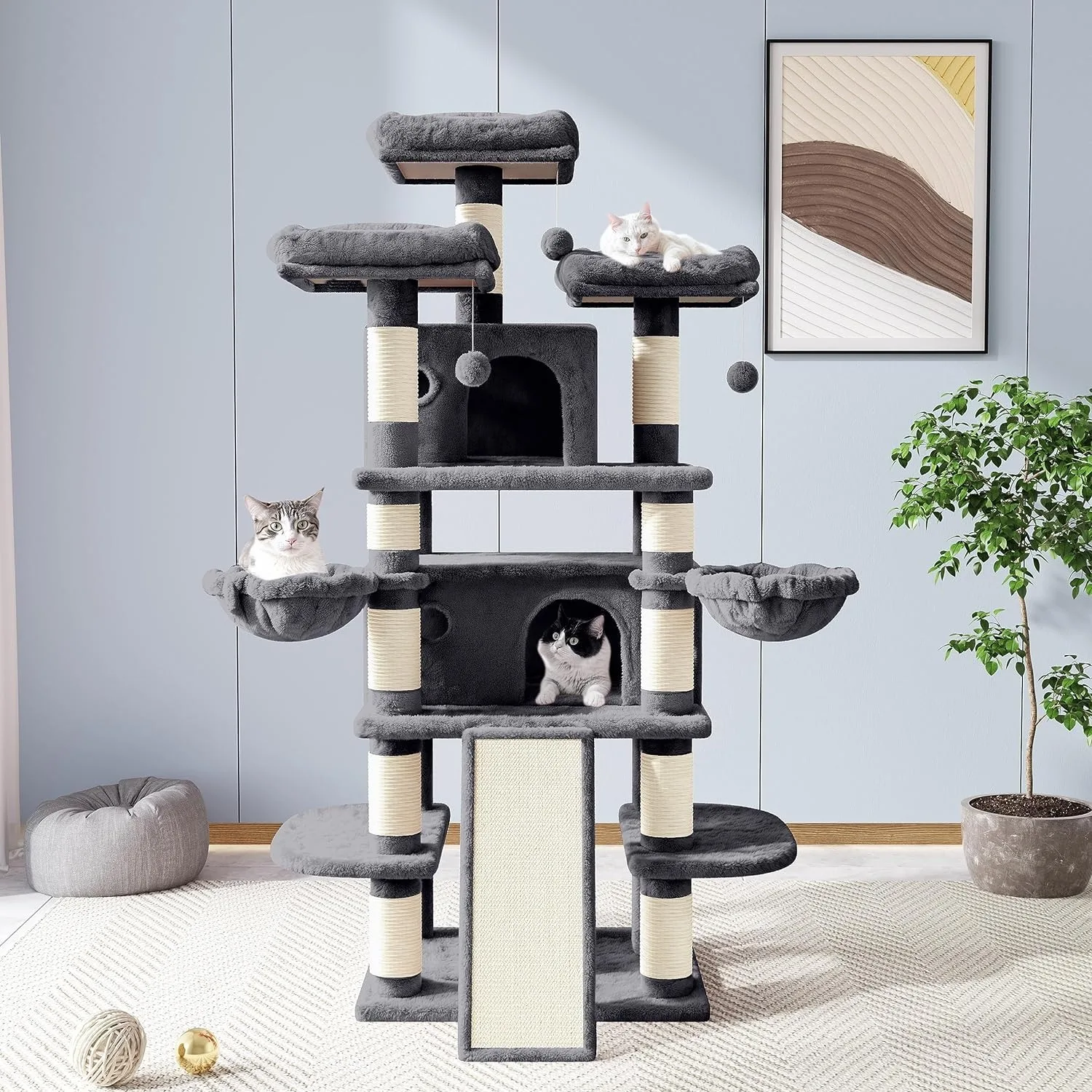 

68 Inches Cat Tree House with Condo, Scratching Post, and Multi-Level Towers for Cats