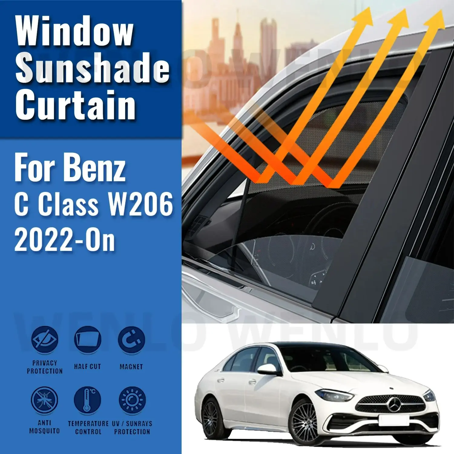

For Mercedes Benz C Class W206 2022 2023 2024 Side Window Sun Shade Visor Car Sunshade Front Rear Windshield Curtains Shield