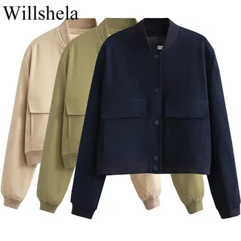 Jaqueta Cortas-Vento Masculina: Conforto e Estilo para os Dias de Outono 9 Willshela Women Fashion Solid Bomber Jackets Coat With Pockets V-Neck Single Breasted Long Sleeves Female Chic Lady Outfits