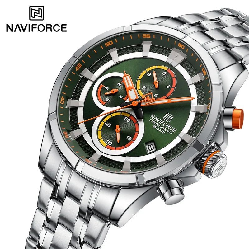 

NAVIFORCE Watch for Men Stainless Steel Strap Creative Luminous Chronograph Clock Male Casual Waterproof Quartz Wristwatch 2024