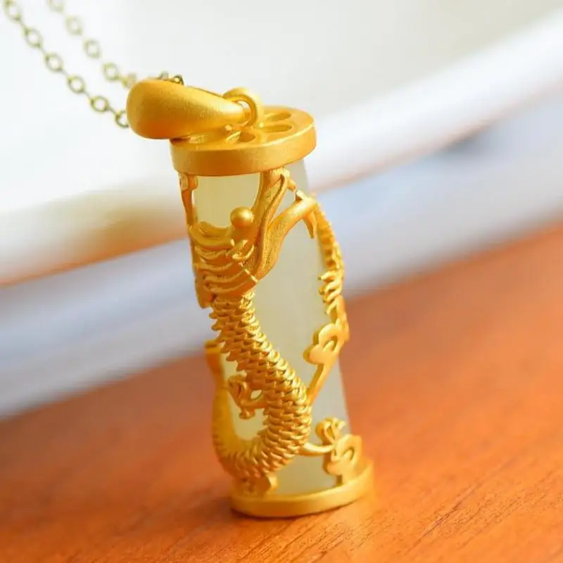 Natural White Jade Golden Dragon Column Pendant 925 Sterling Silver Necklace Women Fine Jewelry Nephrite Hetian Jades Accessorie
Natural White Jade Golden Dragon Column Pendant 925 Sterling Silver Necklace Women Fine Jewelry Nephrite Hetian Jades Accessorie